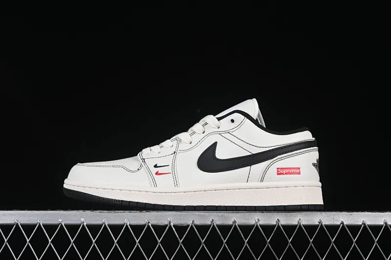 All categories Air Jordan Jordan series basketball shoes Air Jordan 1 Low High-end customized low-top sneakers Air Jordan 1 Low AJ1 Joe 1 Supreme co-branded beige and black double hooks High-end customized low-top retro basketball shoes XX3318-108